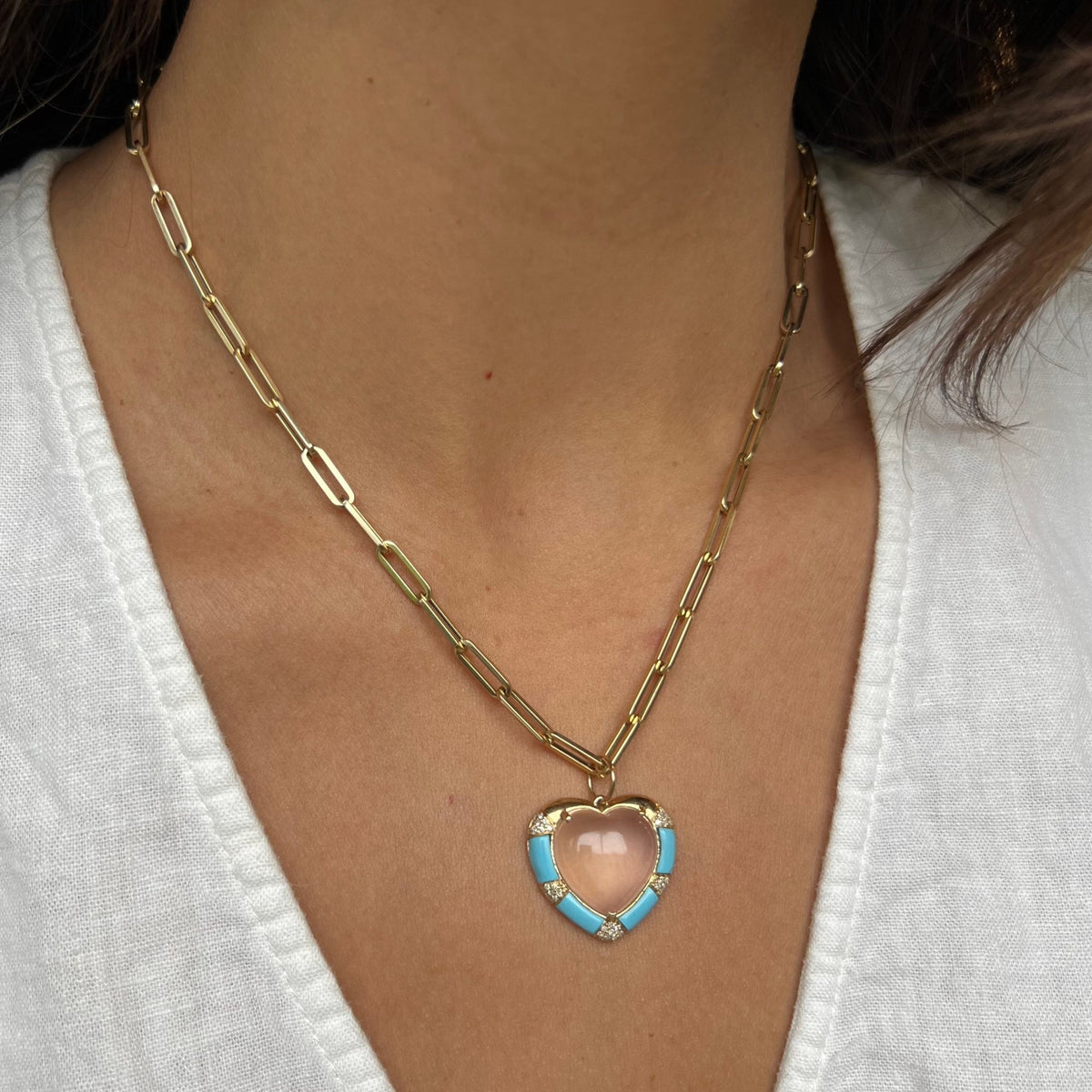 Rose Quartz Heart Pendant with Turquoise