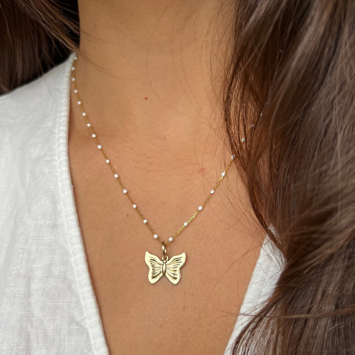 Mini Gold Butterfly with White Dot Chain