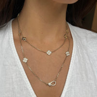 Long Diamond Flower Necklace with Polished and Pavé Diamonds