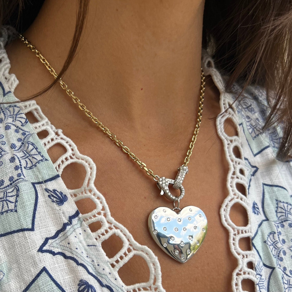 Polished Pavé Heart Pendant