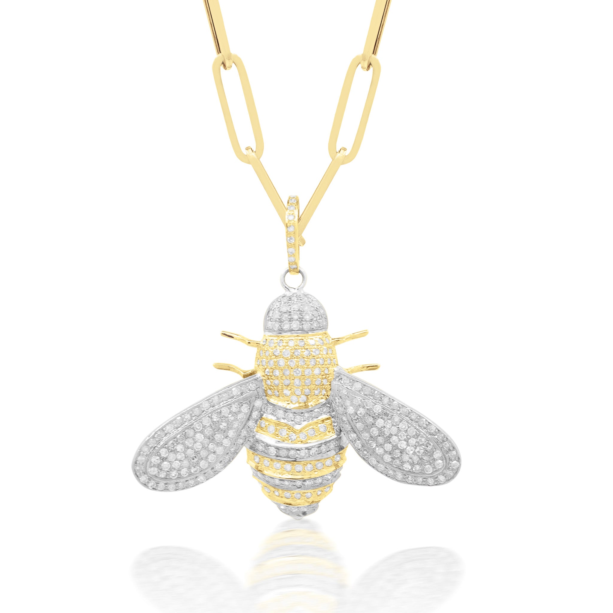 14k Gold Diamond Bumble Bee Pendant Necklace